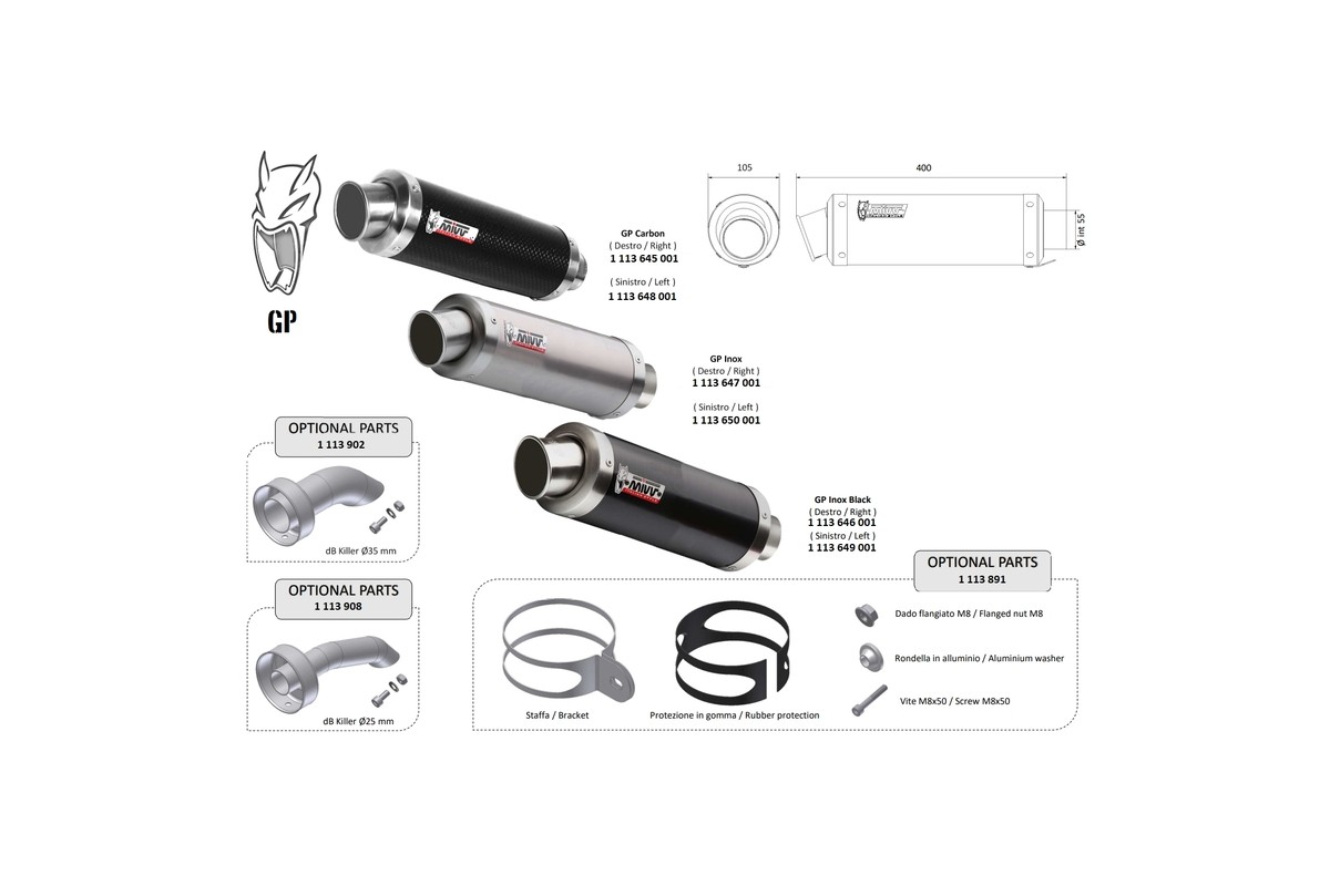 Silencieux universel MIVV GP - côté droit