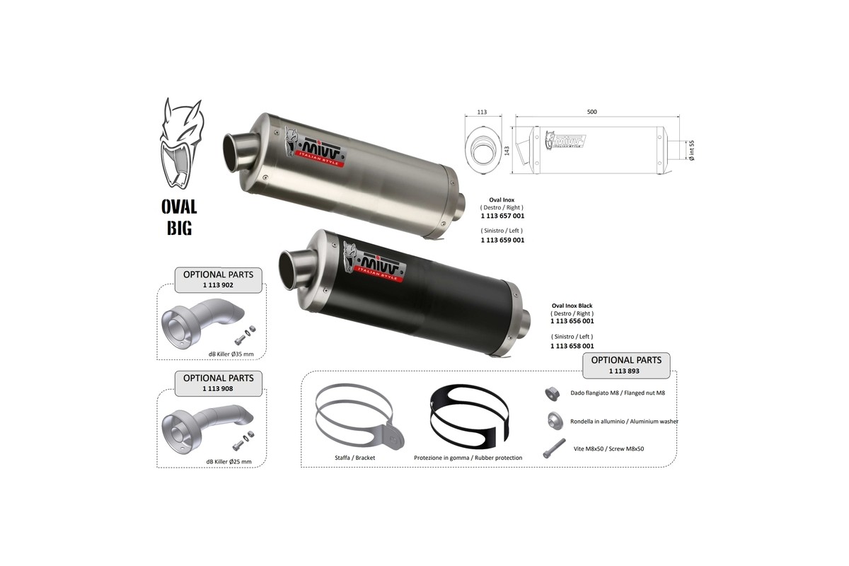 Silencieux universel MIVV Oval Big - côté gauche