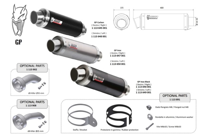 Silencieux universel MIVV GP - côté droit