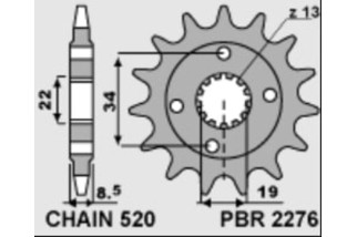 Pignon PBR acier standard 2276 - 520