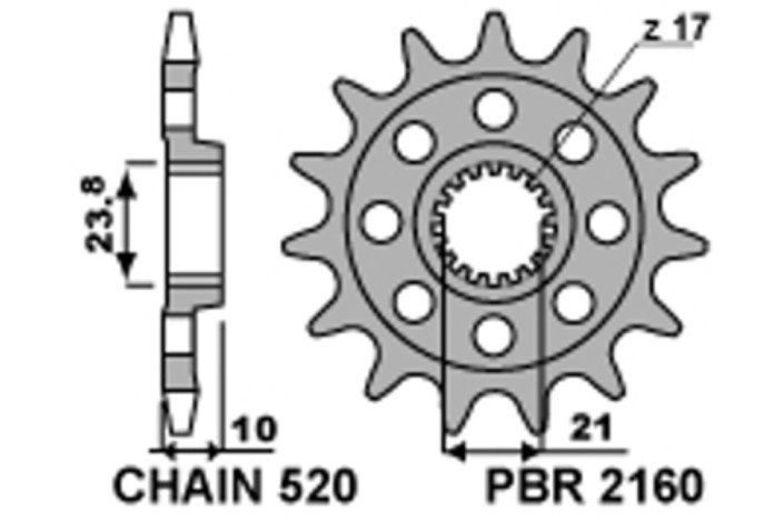 Pignon PBR acier standard 2160 - 520