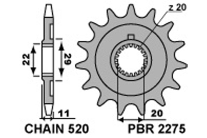 Pignon PBR acier standard 2275 - 520