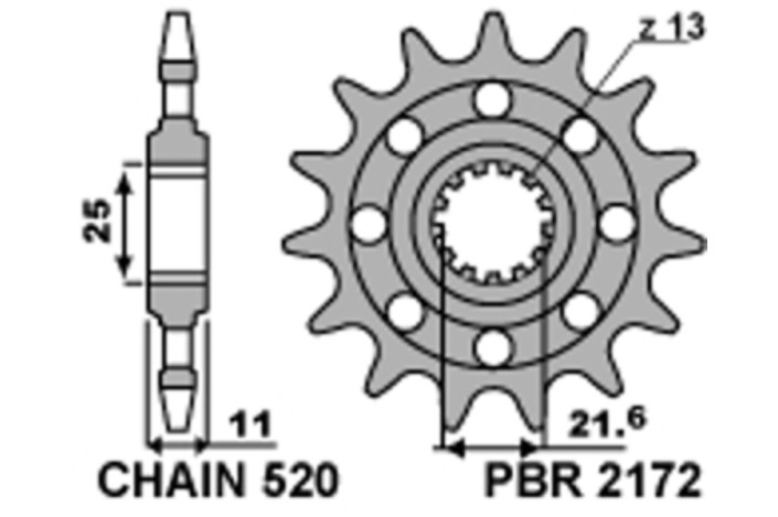 Pignon PBR acier standard 2172 - 520