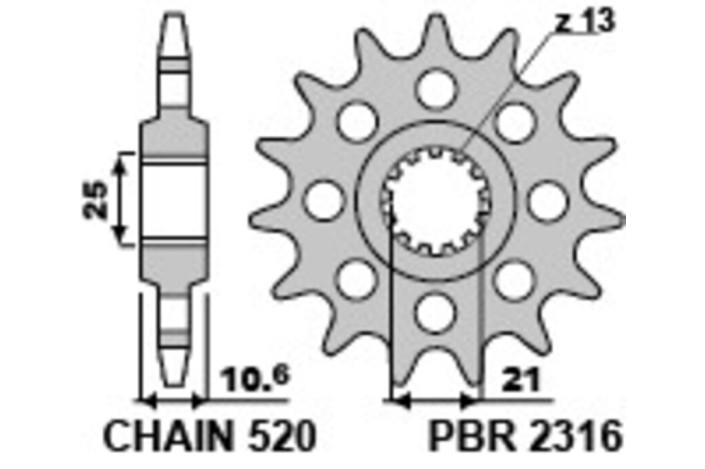 Pignon PBR acier standard 2316 - 520