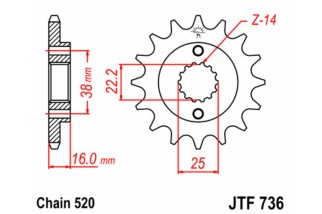Pignon JT SPROCKETS acier standard 736 - 520