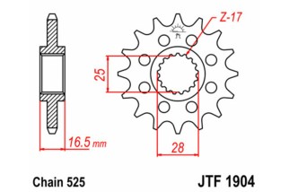 Pignon JT SPROCKETS acier standard 1904 - 525