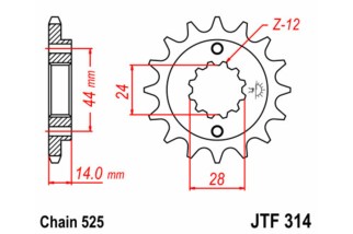Pignon JT SPROCKETS acier standard 314 - 525