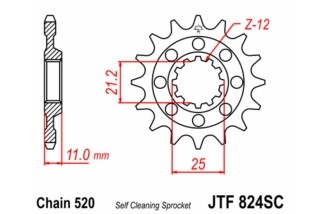 Pignon JT SPROCKETS acier anti-boue 824 - 520