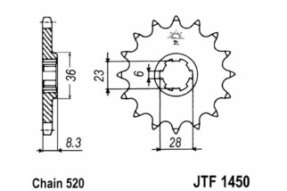 Pignon JT SPROCKETS acier standard 1450 - 520