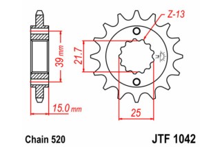 Pignon JT SPROCKETS acier standard 1042 - 520