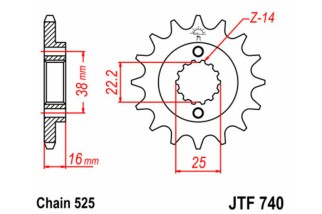 Pignon JT SPROCKETS acier standard 740 - 525
