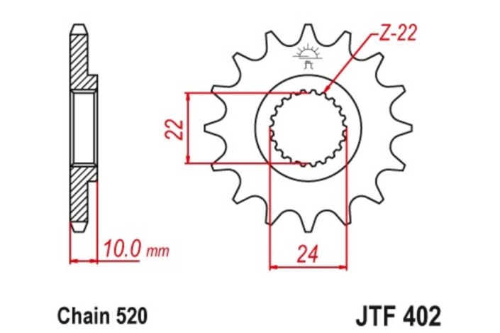 Pignon JT SPROCKETS 16 dents acier standard pas 520 type 402
