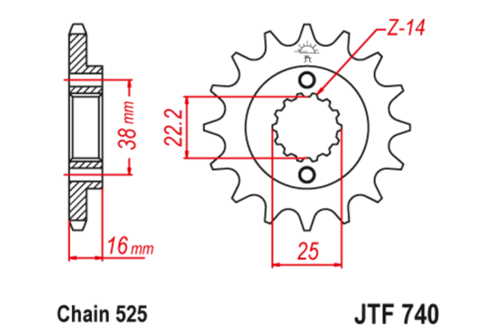 Pignon JT SPROCKETS acier anti-bruit 740 - 525