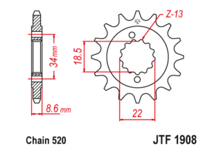 Pignon JT SPROCKETS acier anti-bruit 1908 - 520