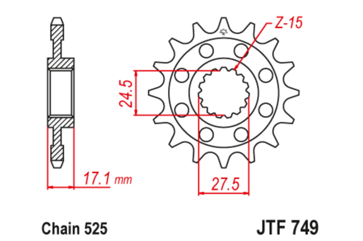 Pignon JT SPROCKETS acier anti-bruit 749 - 525