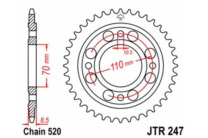 Couronne JT SPROCKETS acier standard 247 - 520