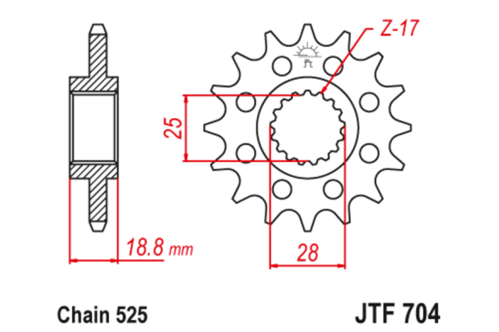Pignon JT SPROCKETS acier anti-bruit 704 - 525