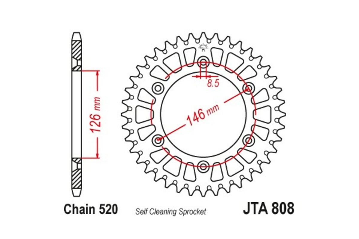 Couronne JT SPROCKETS aluminium ultra-light anti-boue 808 - 520