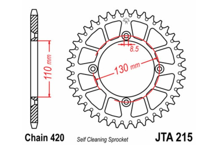 Couronne JT SPROCKETS aluminium Ultra-Light anti-boue 215 - 420