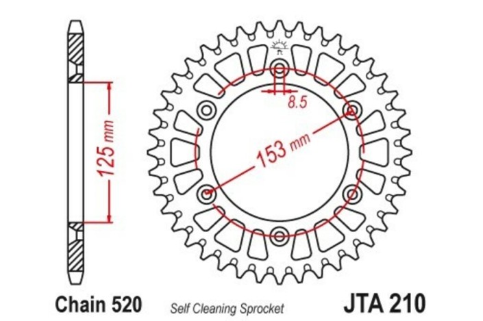 Couronne JT SPROCKETS aluminium ultra-light anti-boue 210 - 520