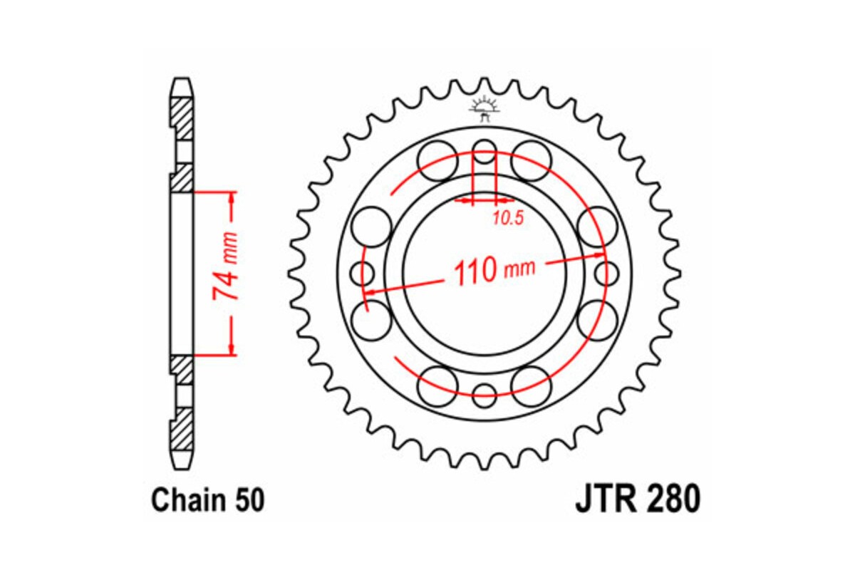 Couronne JT SPROCKETS acier standard 280 - 530