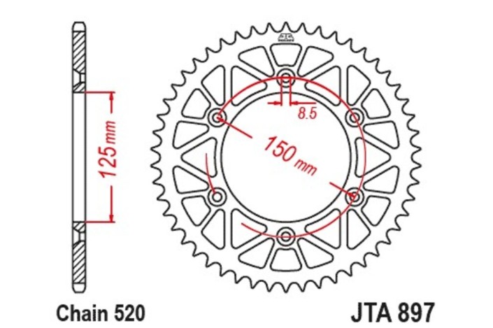 Couronne JT SPROCKETS Racelite aluminium noir 897 - 520