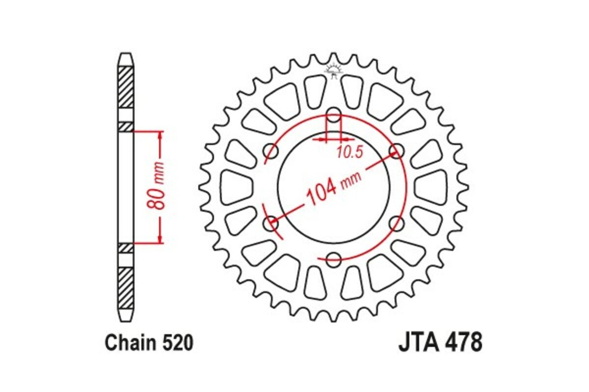 Couronne JT SPROCKETS aluminium ultra-light anti-boue 478 - 520
