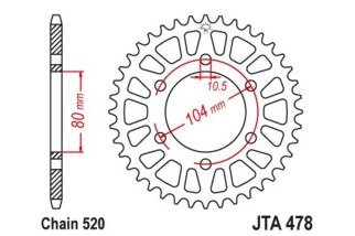 Couronne JT SPROCKETS aluminium ultra-light anti-boue 478 - 520