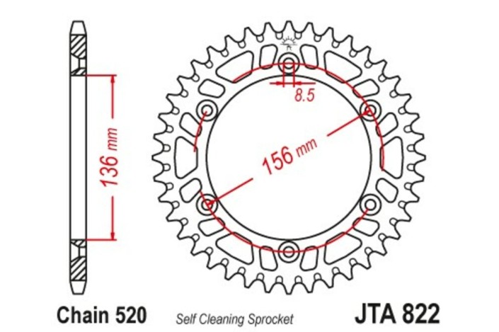 Couronne JT SPROCKETS aluminium ultra-light anti-boue 822 - 520