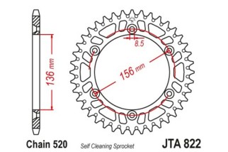 Couronne JT SPROCKETS aluminium ultra-light anti-boue 822 - 520