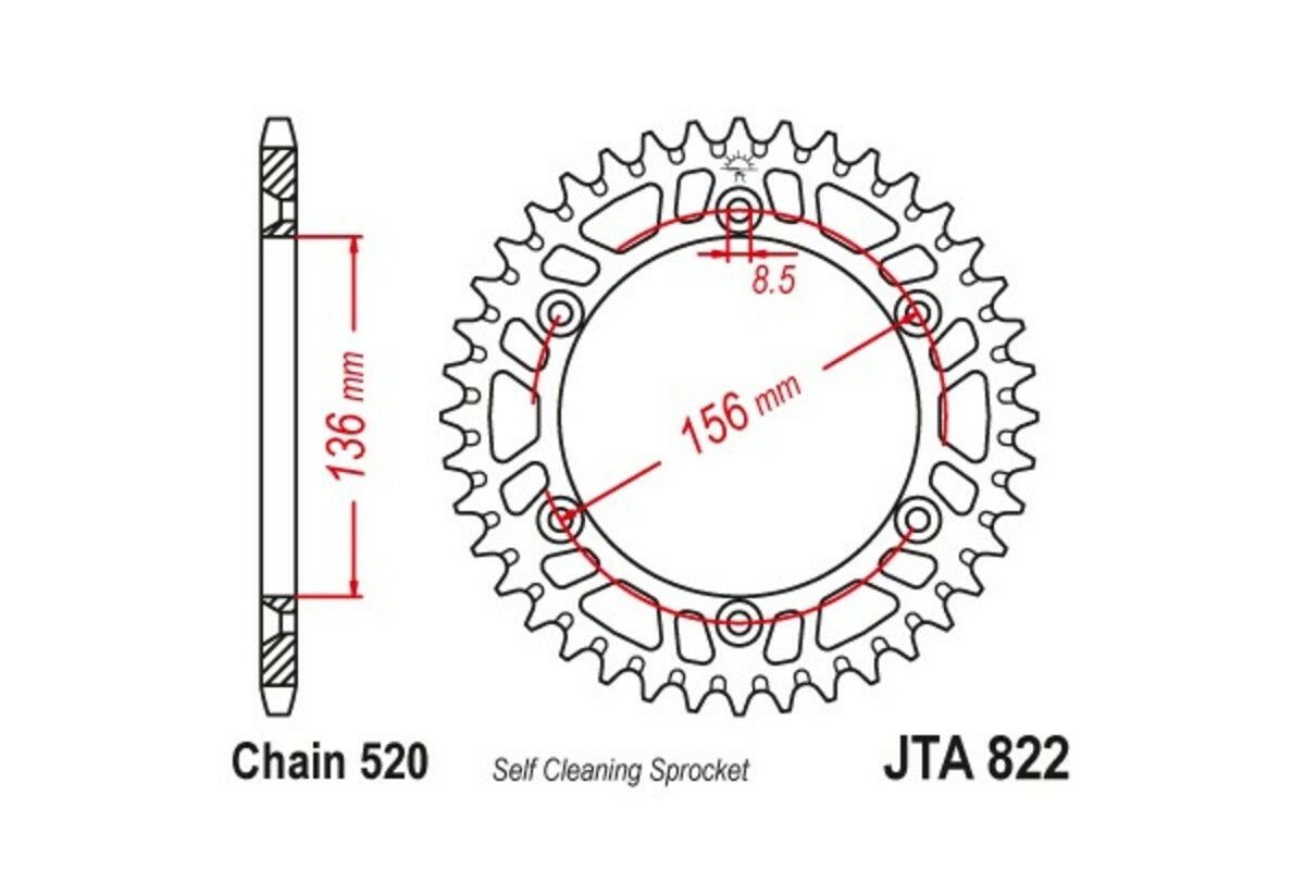 Couronne JT SPROCKETS aluminium ultra-light anti-boue 822 - 520
