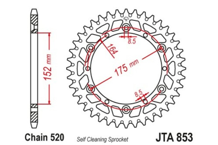 Couronne JT SPROCKETS aluminium ultra-light anti-boue 853 - 520