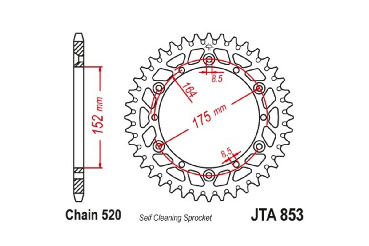 Couronne JT SPROCKETS aluminium ultra-light anti-boue 853 - 520