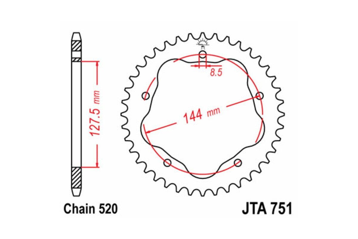 Couronne JT SPROCKETS acier standard 751 - 520 - Nécessite un porte couronne JT SPROCKETS
