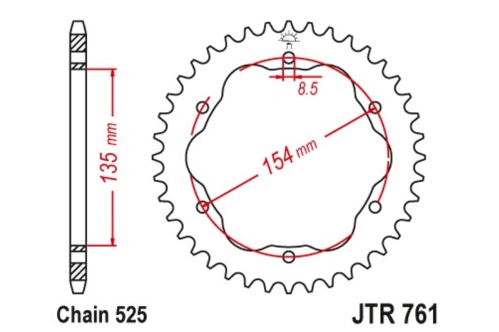 Couronne JT SPROCKETS acier standard 761 - 525 - Nécessite un porte couronne JT SPROCKETS