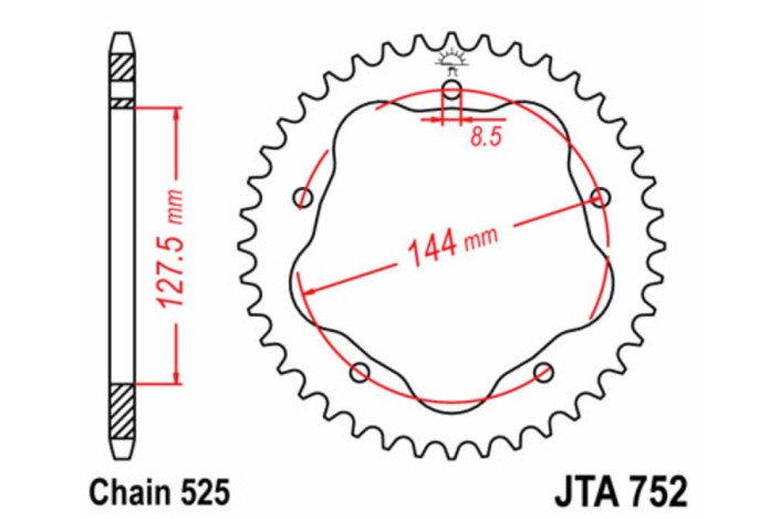 Couronne JT SPROCKETS acier standard 752 - 525 - Nécessite un porte couronne JT SPROCKETS