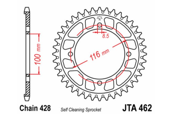 Couronne JT SPROCKETS aluminium noir Ultra-Light anti-boue 462 - 428