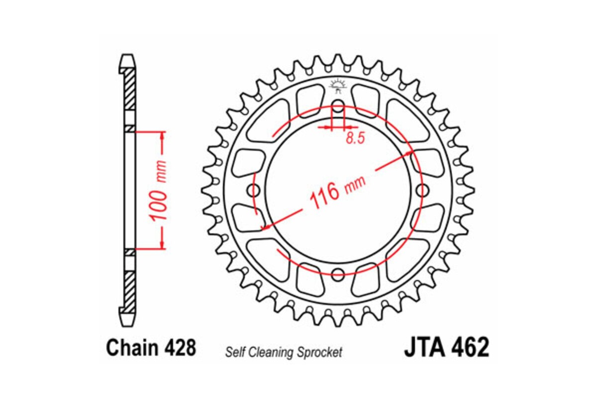 Couronne JT SPROCKETS aluminium noir Ultra-Light anti-boue 462 - 428