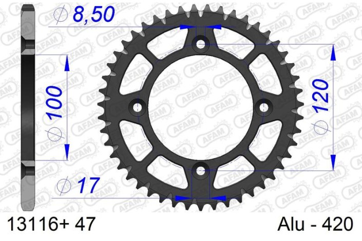 Couronne AFAM aluminium Ultra-Light anodisé dur 13116 - 420