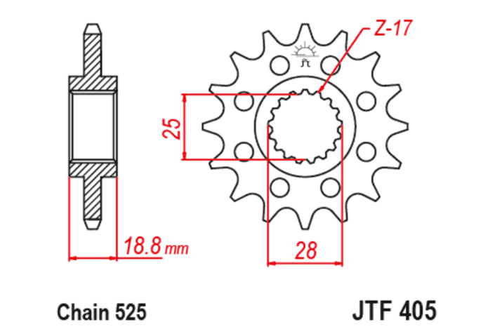 Pignon JT SPROCKETS acier anti-bruit 405 - 525