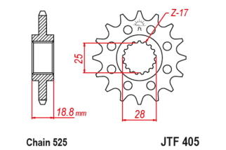 Pignon JT SPROCKETS acier anti-bruit 405 - 525