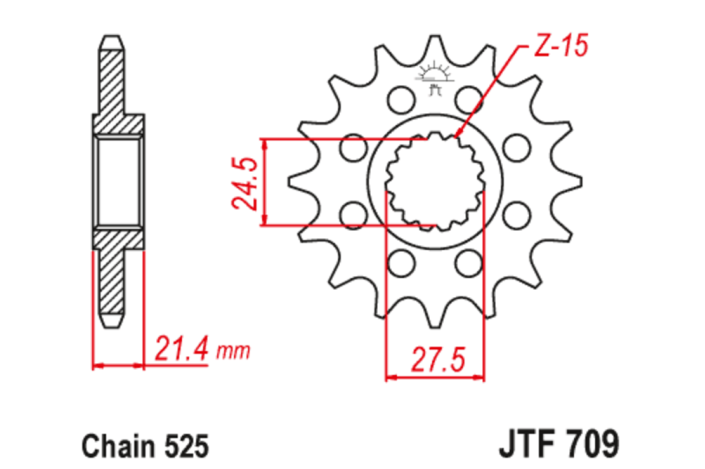 Pignon JT SPROCKETS acier anti-bruit 709 - 525