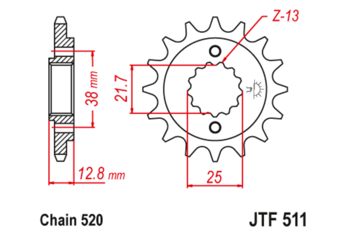 Pignon JT SPROCKETS acier anti-bruit 511 - 520