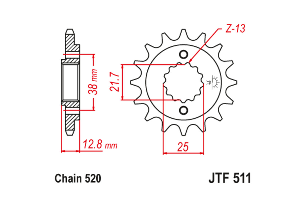 Pignon JT SPROCKETS acier anti-bruit 511 - 520