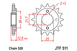 Pignon JT SPROCKETS acier anti-bruit 511 - 520