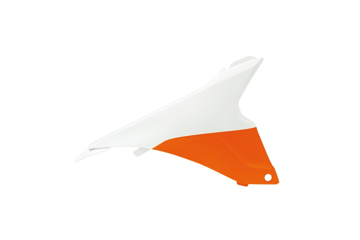 Cache boite à air gauche RACETECH orange/blanc KTM SX85