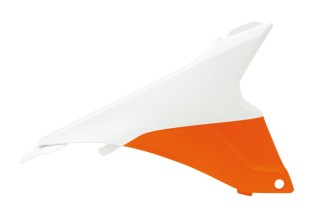 Cache boite à air gauche RACETECH orange/blanc KTM SX85