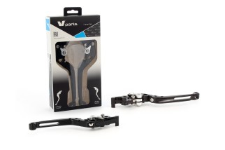 Leviers V PARTS repliables 177mm taillé masse noir/visserie alu avec adaptateurs par paire Honda