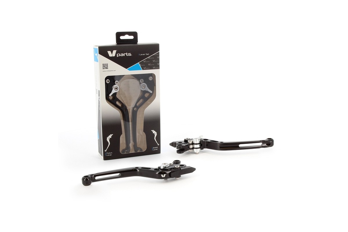 Leviers V PARTS standard 175mm taillé masse noir/visserie alu avec adaptateurs par paire Yamaha