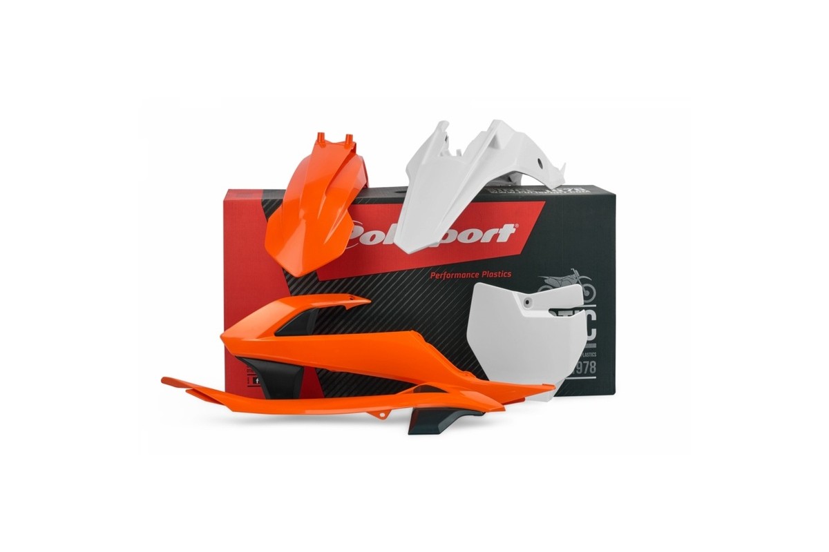 Kit plastique POLISPORT avec cache boîte à air/plaques latérales couleur origine (2016) KTM SX65